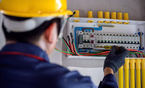 A PowerMeans Electrician servicing a commercial business in Austin, Texas.